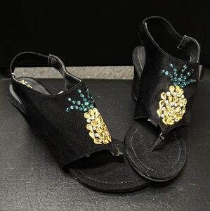 New York Transit Wedge Sandals w/Jeweled Pineapple Design